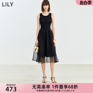 轻薄飘逸下摆小黑裙针织拼接背心连衣裙吊带裙 LILY2024夏季 新品