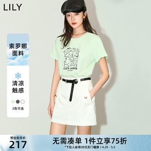 LILY2024夏新款 索罗娜薄荷曼波短袖 凉感呼吸Tee 复古小猫T恤女