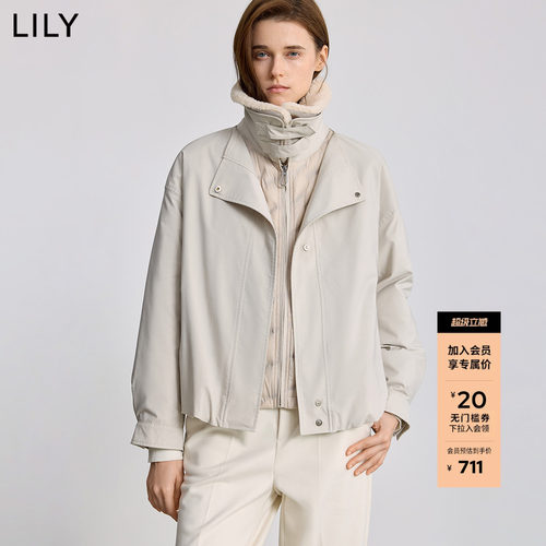 LILY通勤翻领纯色简约羽绒服