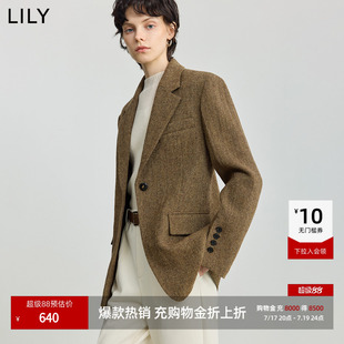 LILY绵羊毛西装外套女2025新款秋冬季老钱风加厚休闲西服上衣