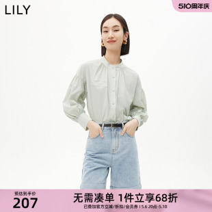 凉感 LILY夏新款 女装 女 防晒复古立领舒适九分袖 透气衬衫