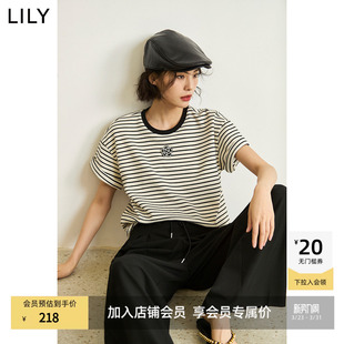 百搭宽松舒适透气条纹短袖 LILY2026新款 休闲通勤款 时尚 T恤 女装