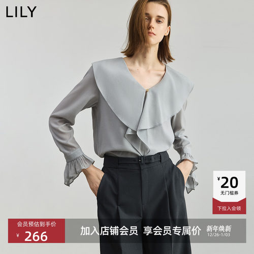 LILY通勤荷叶边气质长袖套头衫