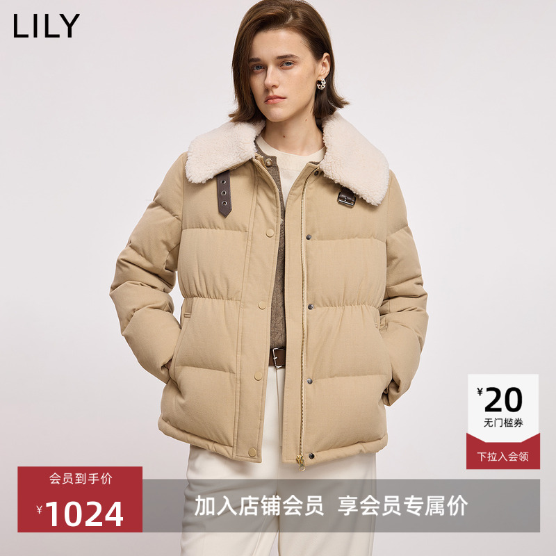 LILY通勤鸭绒百搭毛绒翻领羽绒服