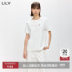 LILY2026春新款 撞色绣花磨毛暖感休闲百搭通勤白色短袖 T恤上衣女
