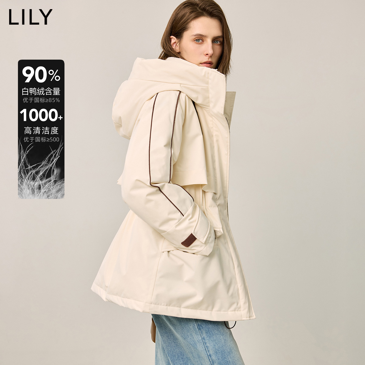 【轻户外工装派克】LILY2024冬新款女装连帽90鸭绒羽绒服外套短款