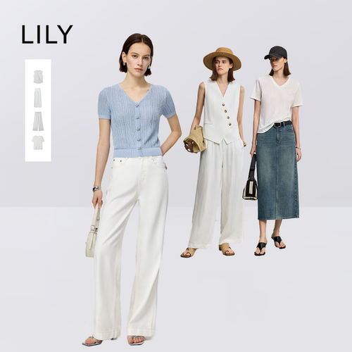【李佳琦直播间】LILY设计感斜门襟V领马甲/阔腿裤/牛仔裤/T恤