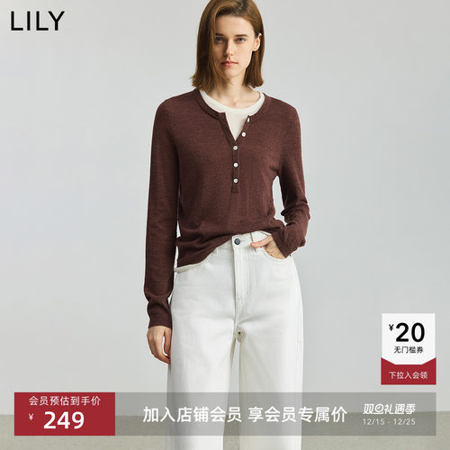 LILY羊毛混纺假两件套头针织衫
