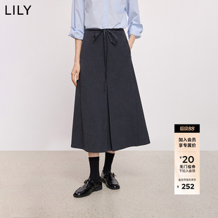 LILY2025冬新款格雷系复古高腰打褶显瘦气质通勤深色A字半身裙女