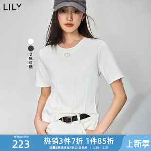 洋气别致绣花修身 LILY2024夏新款 复古鱼骨式 短款 女装 T恤内搭上衣