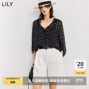 复古波点宽松休闲套头上衣黑色雪纺衫 LILY2026夏新款 法式 经典 女装