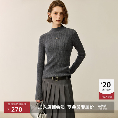 LILY绵羊毛纯色半高领内搭针织衫