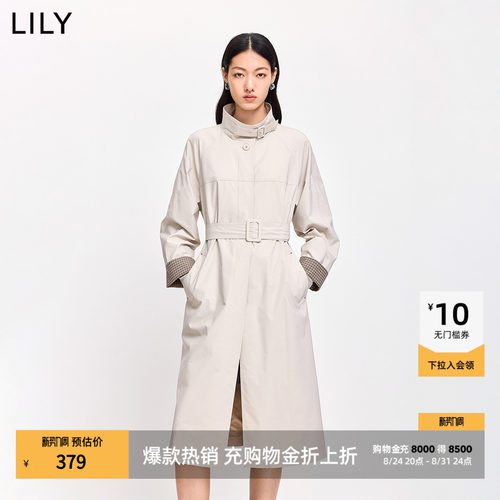 LILY通勤收腰高领风衣复古外套