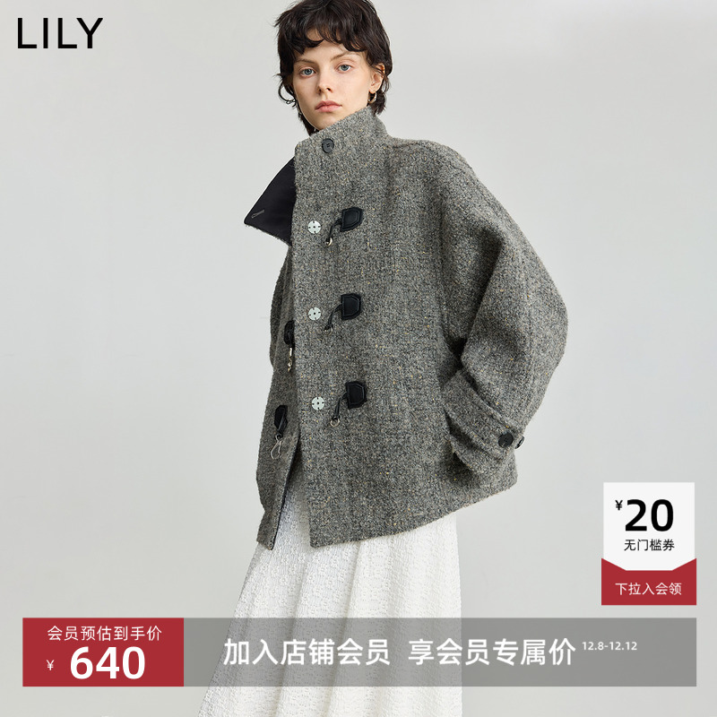 LILY复古老钱风高龄夹花毛呢外套