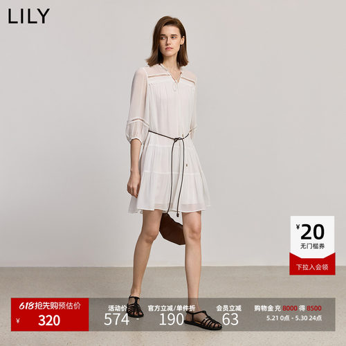 LILY女法式镂空圆领蕾丝连衣裙