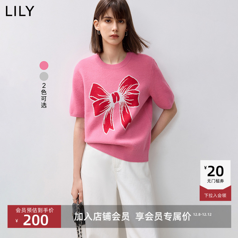 撞色蝴蝶结LILY学院风减龄针织衫