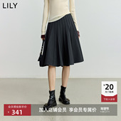 LILY2025新款 女装 格雷系学院风高腰通勤百褶裙A字半身裙小个子