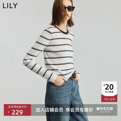 LILY羊毛混纺通勤撞色条纹针织衫