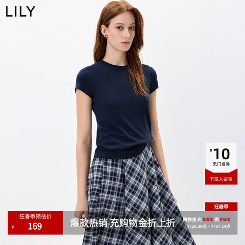 LILY混纺通勤百搭莱赛纯色短袖