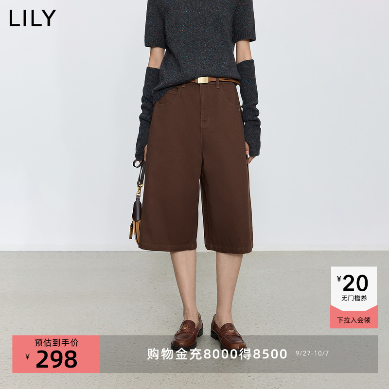 LILY通勤纯棉气质复古五分牛仔裤