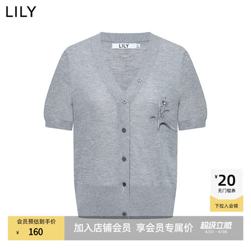 LILY短袖V领女装新款针织开衫