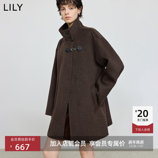 100%羊毛LILY2025冬新款 复古立领翻领休闲通勤双面呢毛呢外套 女装