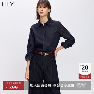 LILY2026春新款 外套女 含醋酸莱赛尔复古翻领休闲通勤上衣牛仔衬衫