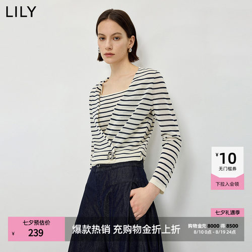 LILY通勤设计感撞色假两件针织衫