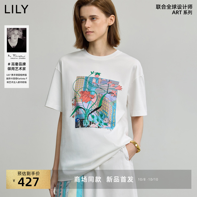 LILY休闲简约印花新款短袖T恤