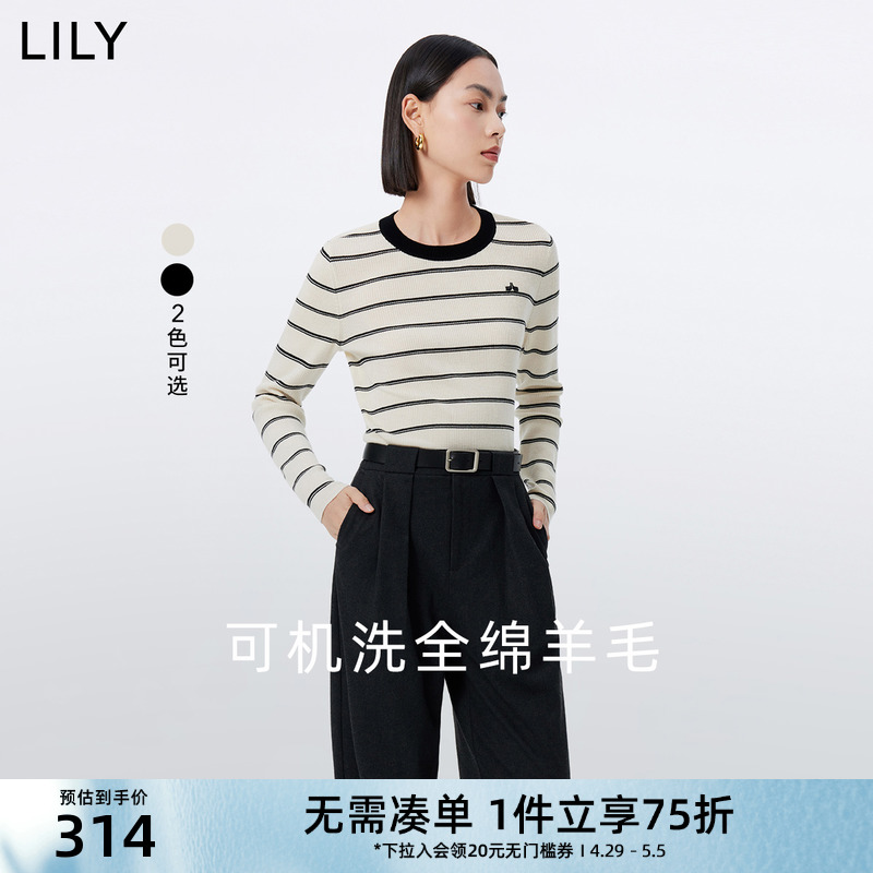 Lily新款绵羊毛针织衫长袖打底衫