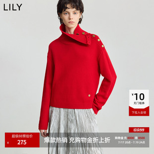 LILY2025冬新款女装羊毛混纺高领套头百搭通勤加厚纯色针织衫毛衣