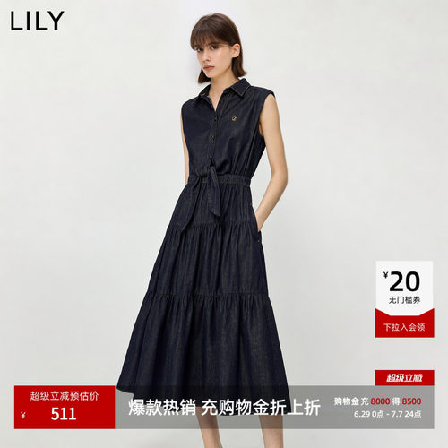 LILY纽结桑蚕丝无袖连衣裙新款