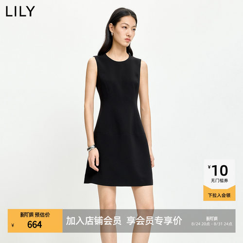 【商场同款】LILY2026夏新款无袖圆领收腰气质通勤连衣裙小黑裙女