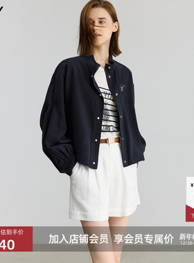 【商场同款】LILY2025新款女装莱赛尔混纺复古通勤夹克外套短款