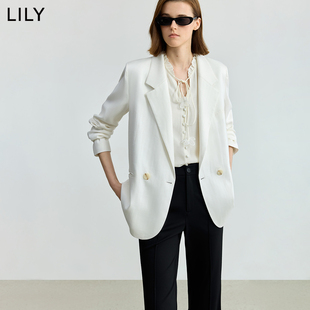 LILY2025新款莱赛尔亚麻老钱风休闲百搭职业通勤长袖西装外套女