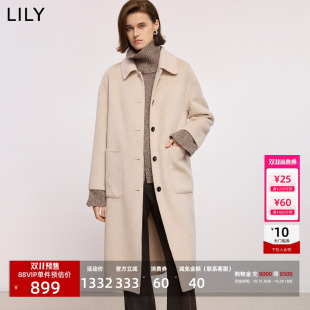 【天猫预售】羊毛LILY冬复古翻领宽松浅色毛呢大衣外套女长款