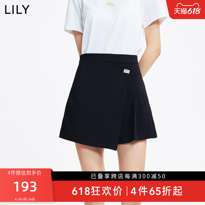 LILY夏新款女装时尚小众洋气不对称设计显瘦A字休闲短裤裙裤