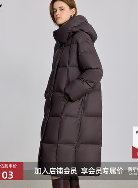 LILY2025冬新款复古连帽90鸭绒宽松休闲通勤泡芙羽绒服外套女长款