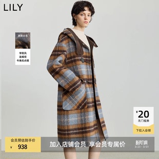 毛呢森系羊毛大衣外套 学院风连帽牛角扣长款 LILY2025冬女装 韩版