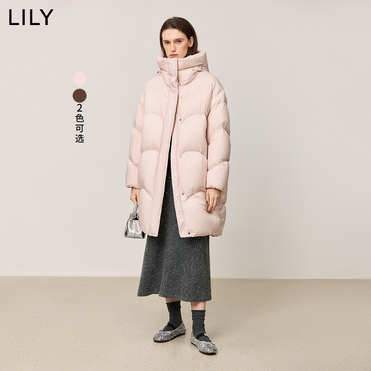 【商场同款】LILY2024冬新款女装云感保暖90鸭绒羽绒服外套中长款