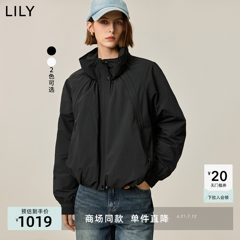 【商场同款】LILY2024秋新款女装复古轻量气球款夹克鸭绒羽绒服女