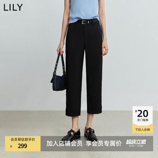 直筒裤 LILY2026夏新款 休闲通勤小黑裤 垂感八分烟管裤 女装 简约窄版