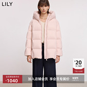 三防鹅绒服LILY2025冬新款 蓬松连帽宽松通勤纯色泡芙羽绒服外套女