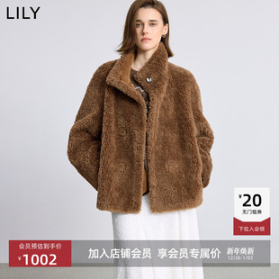 LILY2025冬新款 含羊毛正反两面穿复古翻领立领气质通勤毛绒外套女