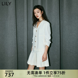 女装 复古气质通勤款 学院风百褶九分袖 连衣裙 LILY2024夏新款 西装 式