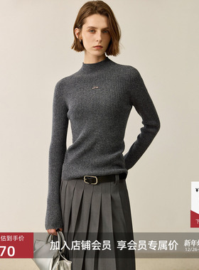 【100%绵羊毛】LILY2025冬新款纯色修身内搭半高领针织衫女上衣