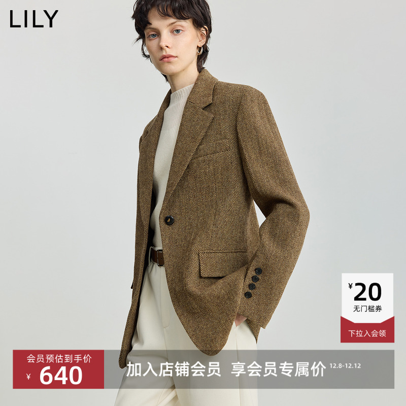 LILY通勤咖啡色加厚新款西装外套