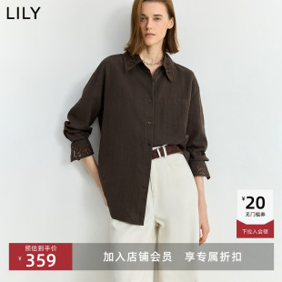 外套女 衬衫 LILY2025秋新款 莱赛尔混纺复古镂空腰果花宽松休闲长袖