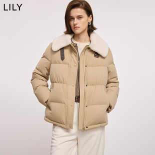 LILY2025冬新款简约毛绒翻领90鸭绒百搭通勤浅色面包羽绒服外套女