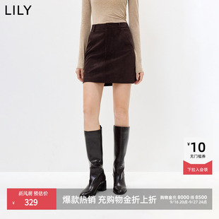 LILY2026秋新款复古中高腰休闲通勤百搭深色A字短裙半身裙女短款
